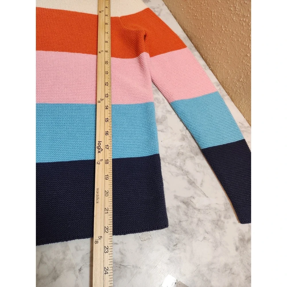 LOFT Womens Small Multicolor Striped Scalloped Crew Neck‎ Pullover Sweater
